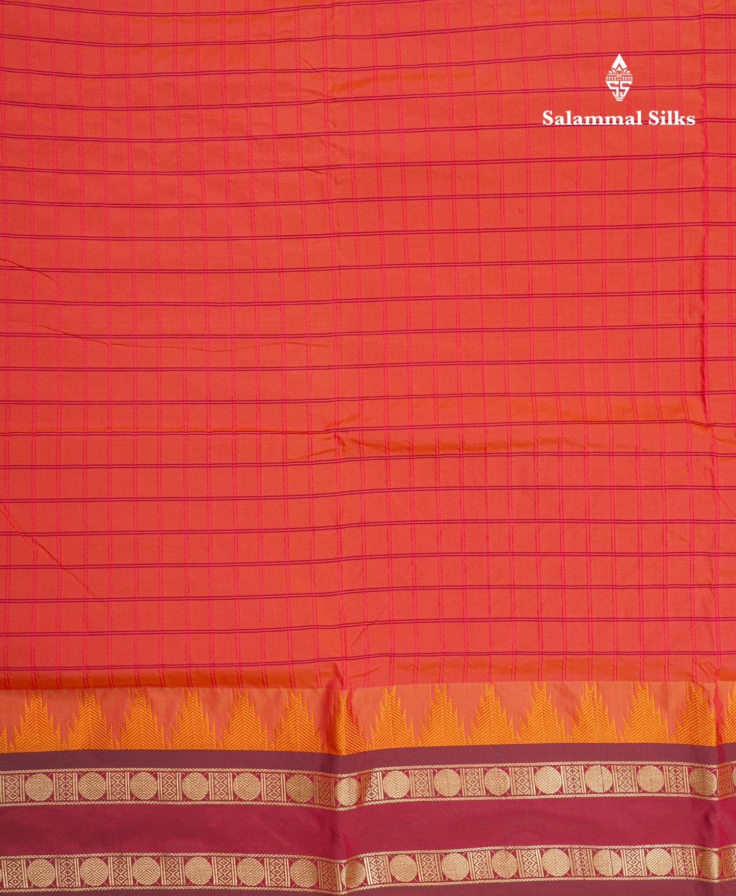9 Yards Semi Silk Saree Pinkish Red Colour with Maroon Traditional Double Border