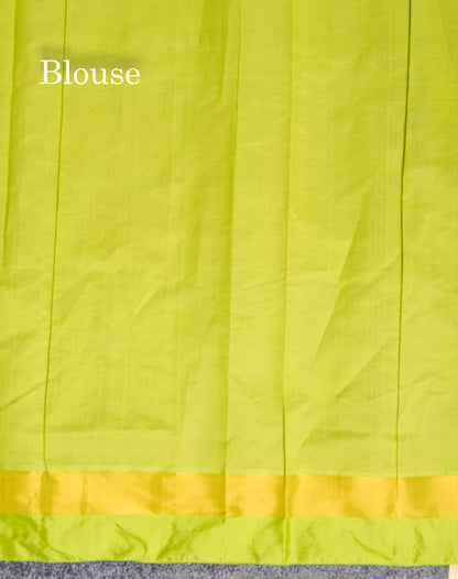 Contrast Manthulir Green Blouse Of  Purple Semi Silk Cotton Saree 