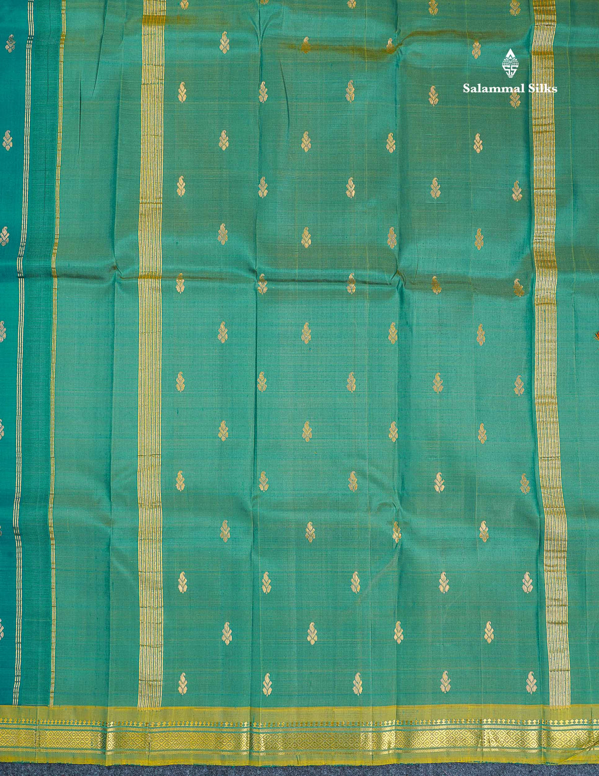 One Side Border Pure Silk Saree - Teal Green Colour Body Zari Butta With Manthulir Green Border