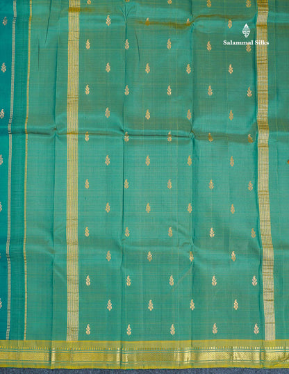 One Side Border Pure Silk Saree - Teal Green Colour Body Zari Butta With Manthulir Green Border