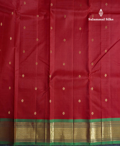 Maroon Pure Kanjivaram Silk Saree With Contrast Green One Side Border
