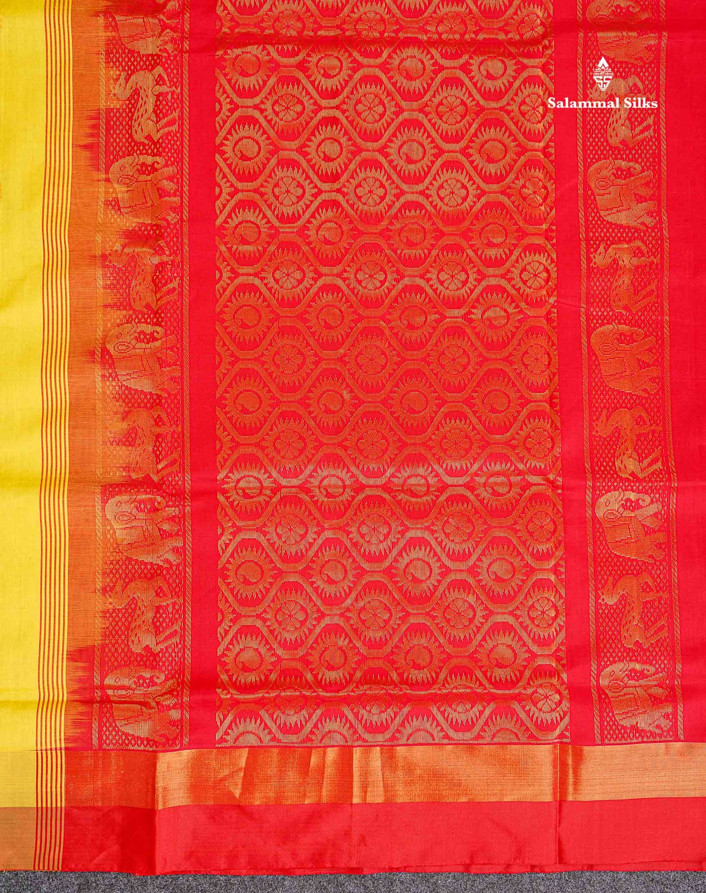 Pallu Of Dual Tone Yellow Semi Silk Cotton Saree 
