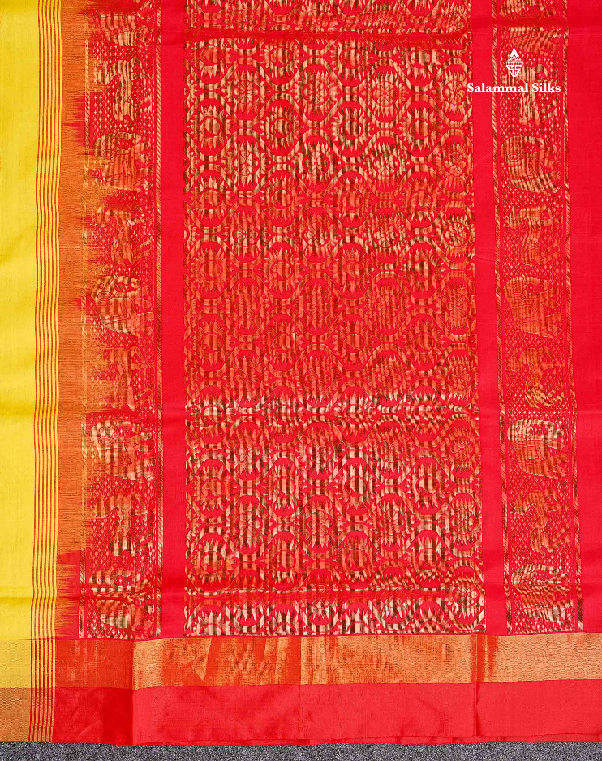 Pallu Of Dual Tone Yellow Semi Silk Cotton Saree 
