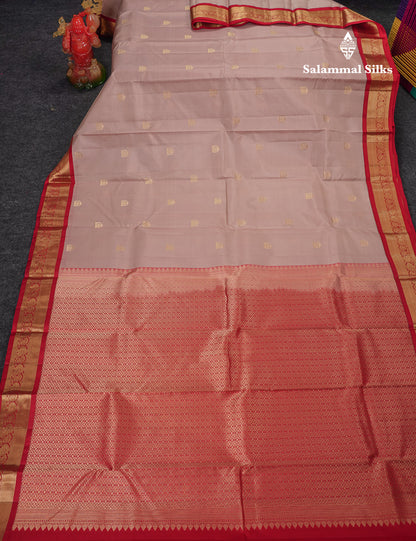 Beautiful Light Chocolate Pure Kanjivaram Silk Saree With Contrast Redish Maroon Traditional Border