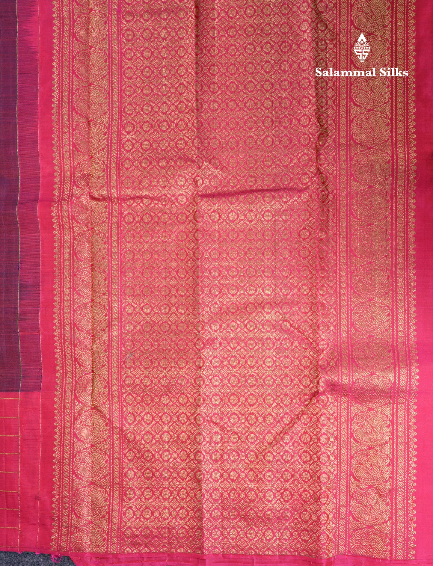 Beautiful Bottle Green Pure Kanjivaram Silk Saree With Contrast Magenta Checks Border