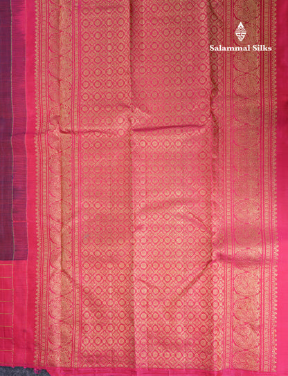 Beautiful Bottle Green Pure Kanjivaram Silk Saree With Contrast Magenta Checks Border