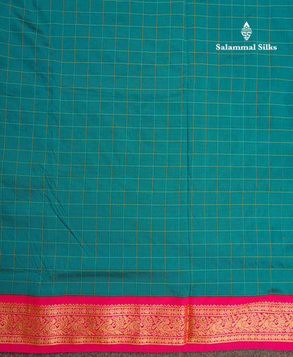 9 Yards Semi Silk Saree Army Green Colour with Pink Border