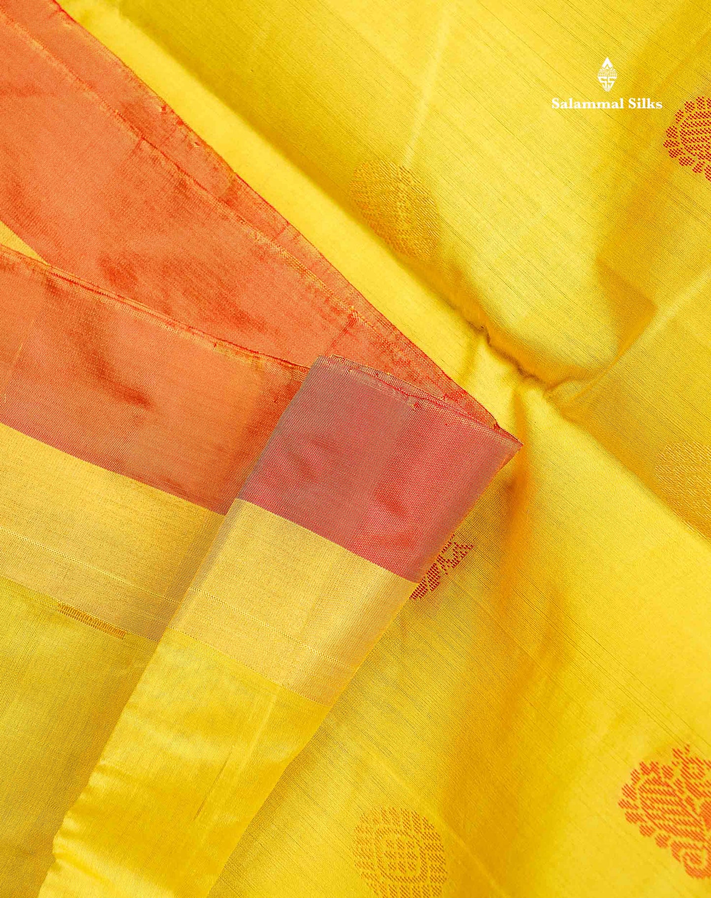 Semi Silk Cotton Saree - Dual Tone Yellow Colour Body With Zari & Thread Butta