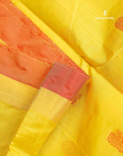 Semi Silk Cotton Saree - Dual Tone Yellow Colour Body With Zari & Thread Butta