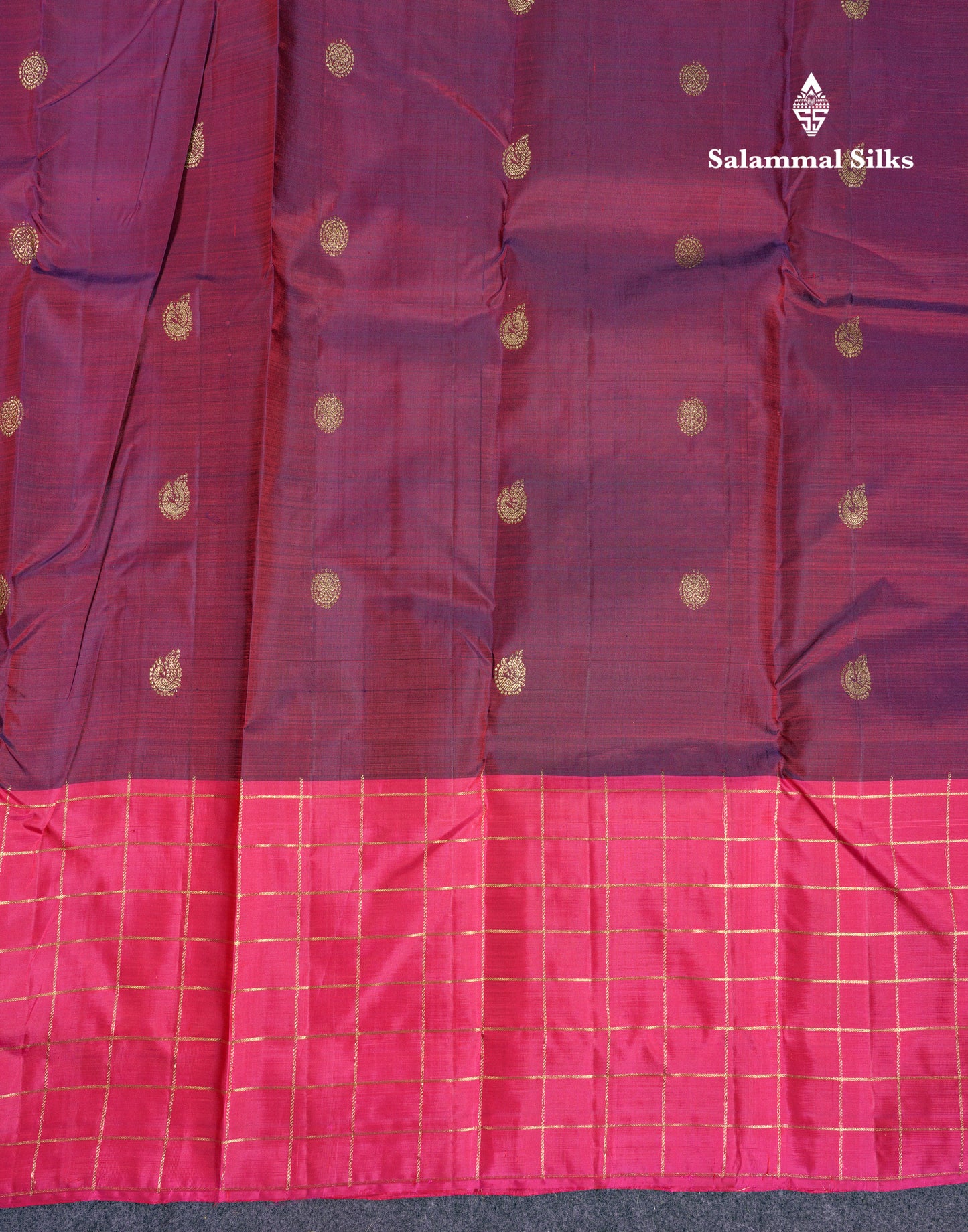 Beautiful Bottle Green Pure Kanjivaram Silk Saree With Contrast Magenta Checks Border