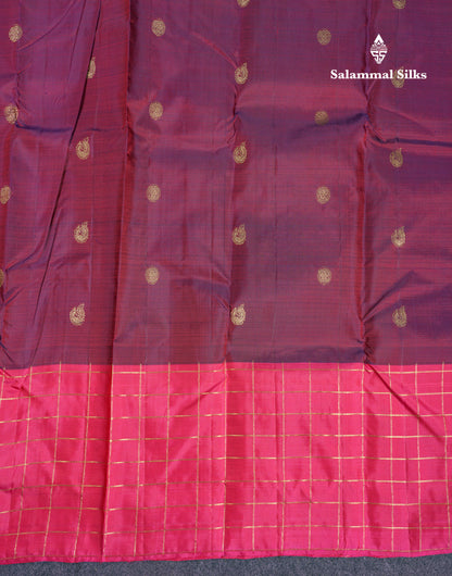 Beautiful Bottle Green Pure Kanjivaram Silk Saree With Contrast Magenta Checks Border