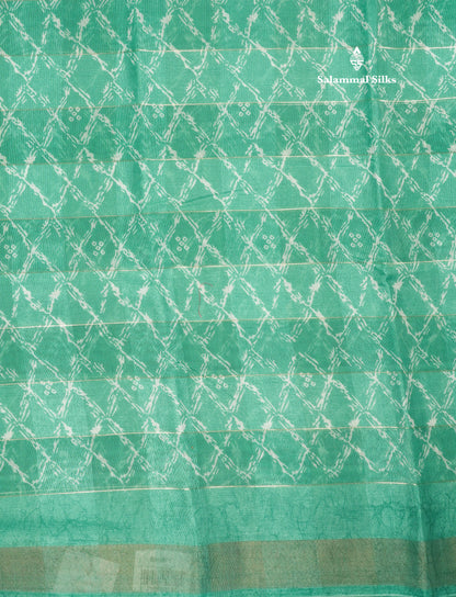 Army Green Printed Cotton Mix Saree With Tissue Border