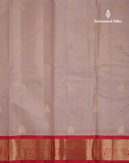 Beautiful Light Chocolate Pure Kanjivaram Silk Saree With Contrast Redish Maroon Traditional Border