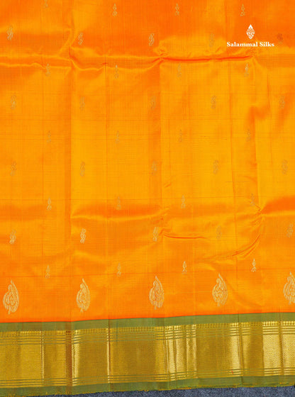 One Side Border Pure Silk Saree - Mango Yellow Colour Body Zari Butta With Green Border