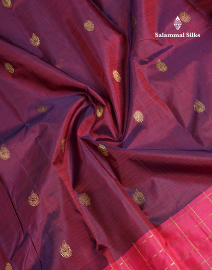 Beautiful Bottle Green Pure Kanjivaram Silk Saree With Contrast Magenta Checks Border