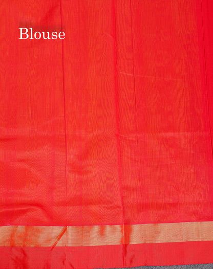 Contrast Chilly Red Blouse Of Dual Tone Yellow Semi Silk Cotton Saree 