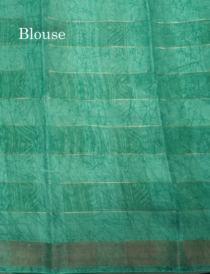 Army Green Printed Cotton Mix Saree With Tissue Border
