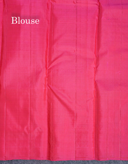 Beautiful Bottle Green Pure Kanjivaram Silk Saree With Contrast Magenta Checks Border