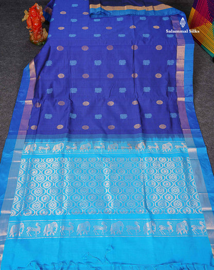 Full View Of Navy Blue Semi Silk Cotton Saree 