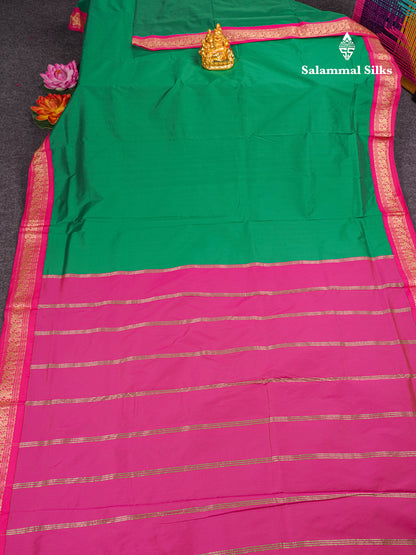 9.5 Yards Semi Silk Saree Bottle Green with Contrast Pink Border
