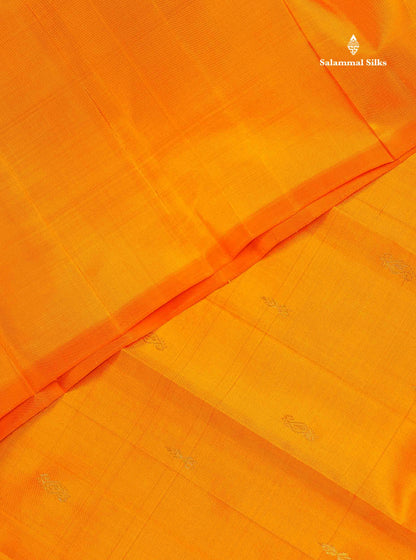 One Side Border Pure Silk Saree - Mango Yellow Colour Body Zari Butta With Green Border