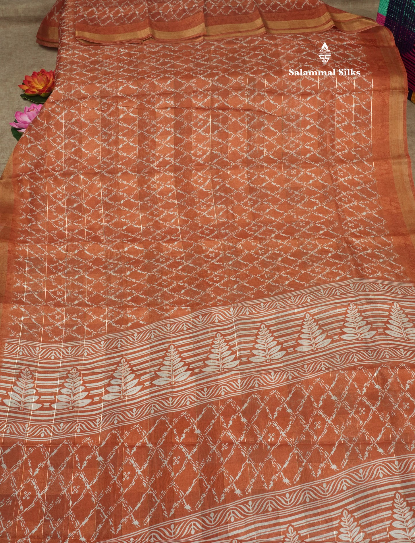 Army Green Printed Cotton Mix Saree With Tissue Border