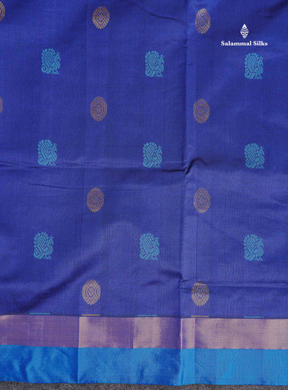 Border Of Navy Blue Semi Silk Cotton Saree 