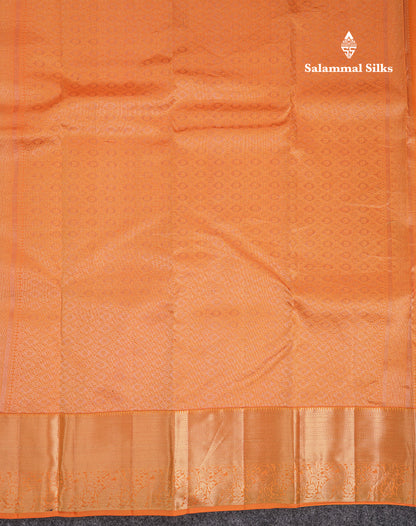 Beautiful Orange Pure Kanjivaram Silk Saree With Traditional Evening Morning Border