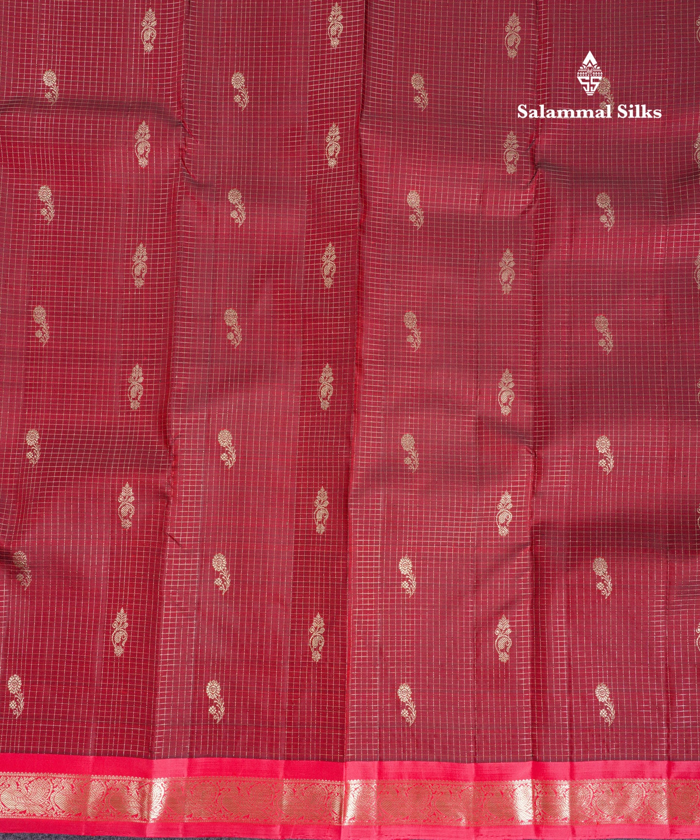 Beautiful Purple Zari Checks With Butta Pure Kanjivaram Silk Saree With Contrast Oniom Pink Traditional Border