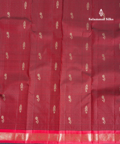 Beautiful Purple Zari Checks With Butta Pure Kanjivaram Silk Saree With Contrast Oniom Pink Traditional Border