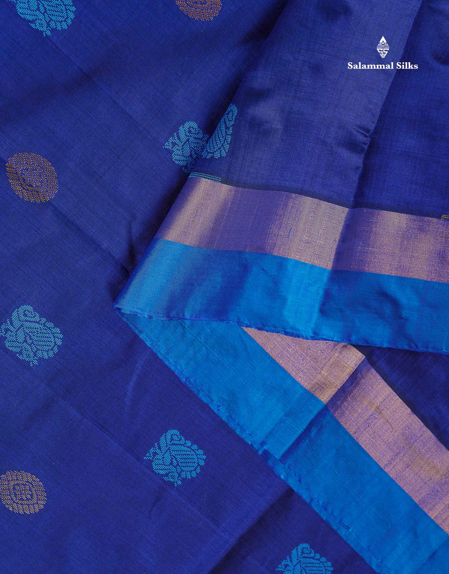 Semi Silk Cotton Saree - Navy Blue Colour Body With Zari & Thread Butta