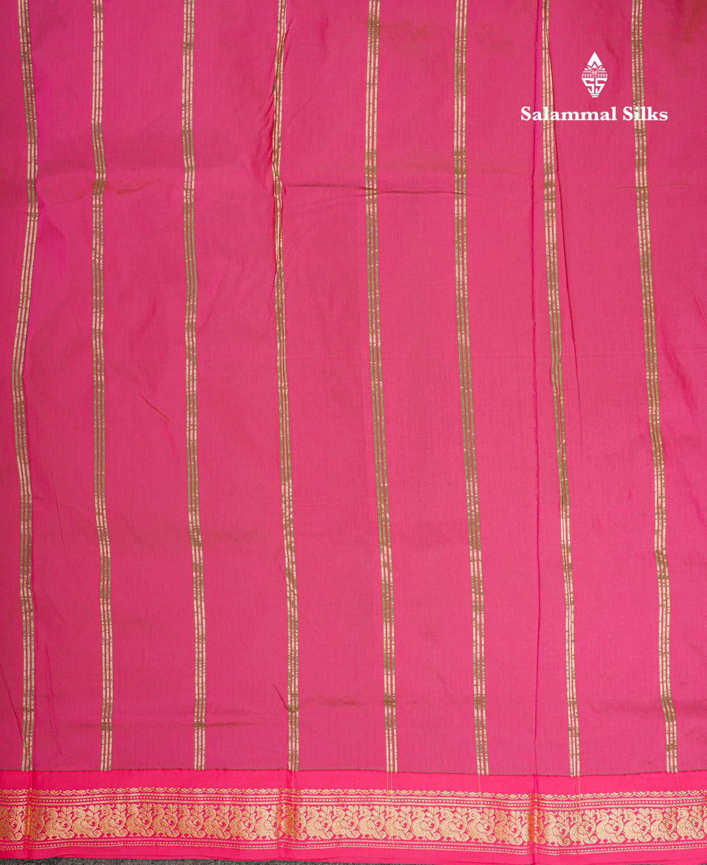 9.5 Yards Semi Silk Saree Bottle Green with Contrast Pink Border