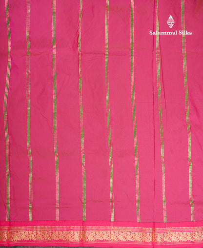 9.5 Yards Semi Silk Saree Bottle Green with Contrast Pink Border