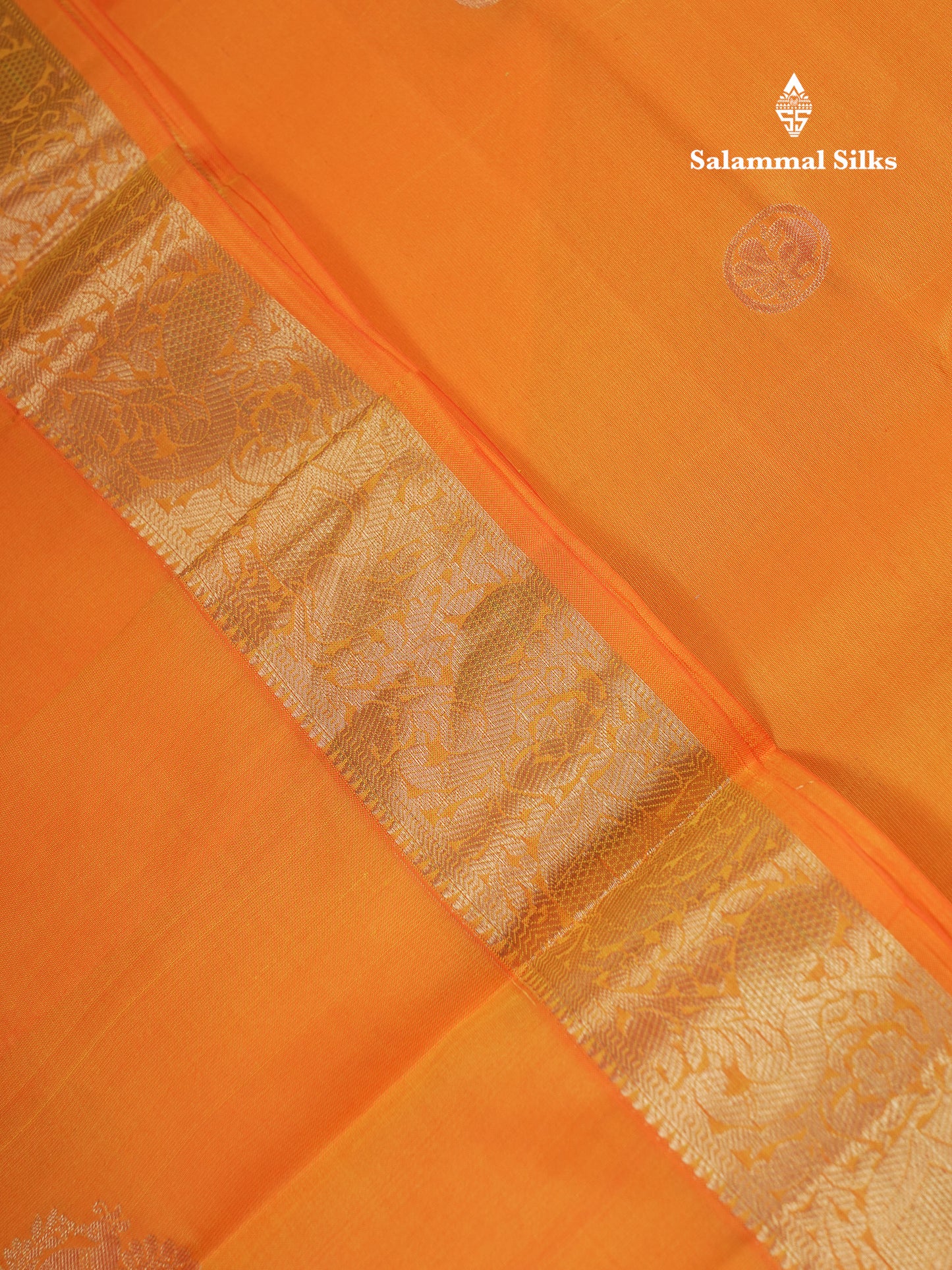 Beautiful Orange Pure Kanjivaram Silk Saree With Traditional Evening Morning Border