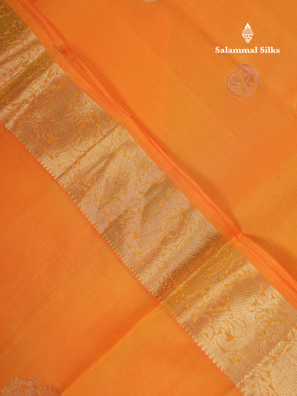 Beautiful Orange Pure Kanjivaram Silk Saree With Traditional Evening Morning Border
