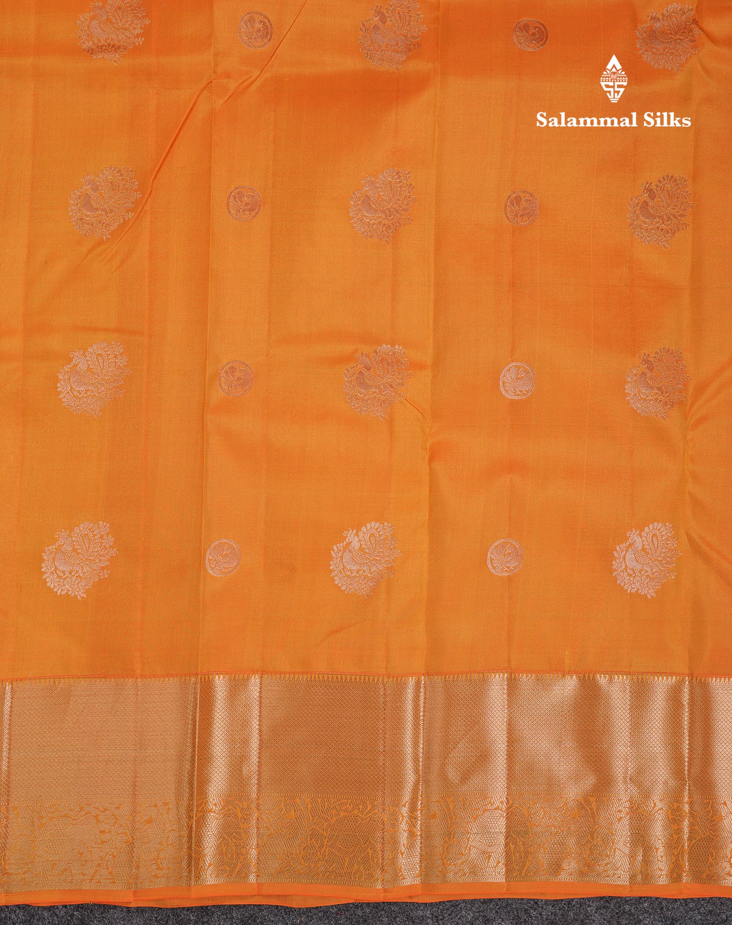 Beautiful Orange Pure Kanjivaram Silk Saree With Traditional Evening Morning Border