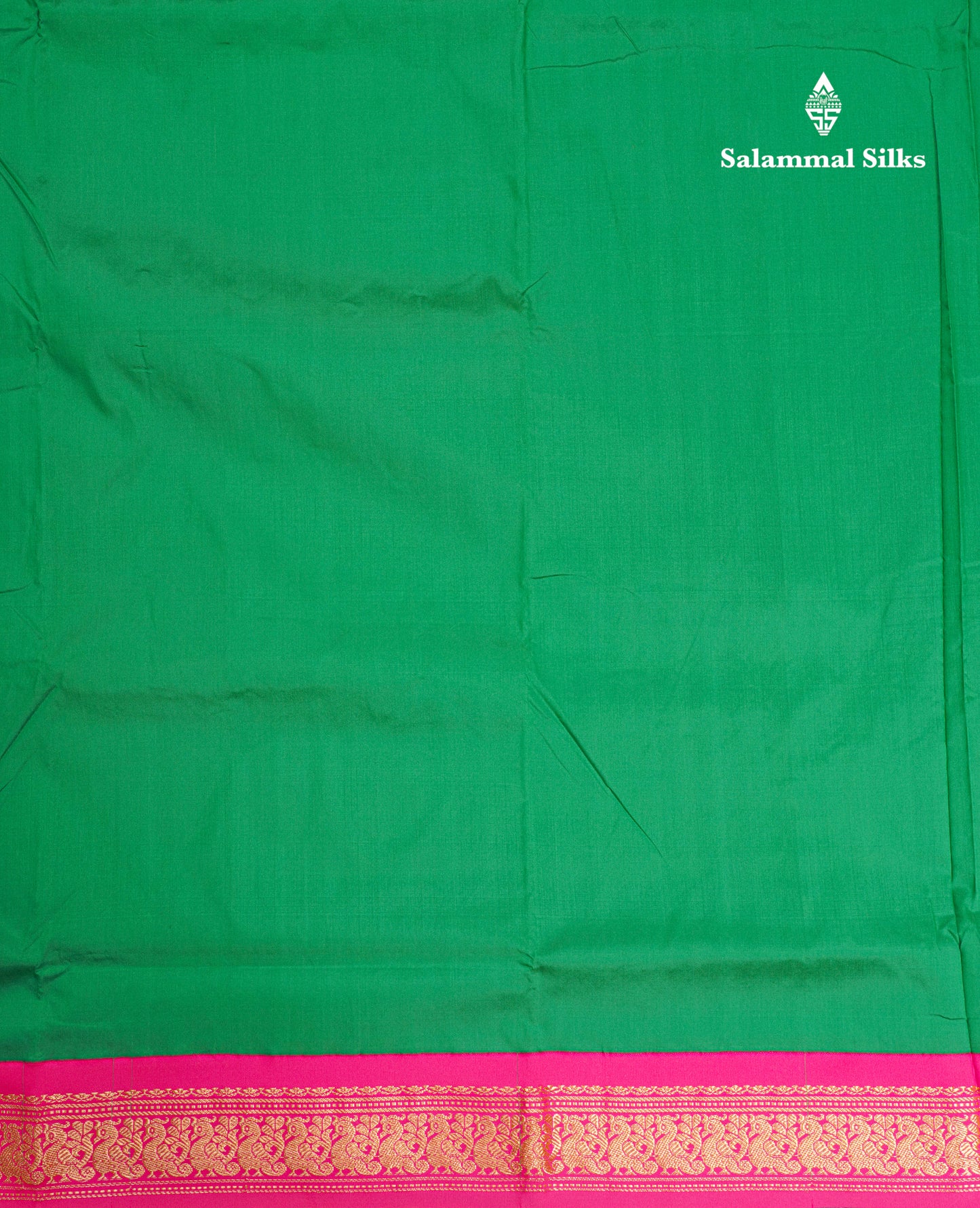 9.5 Yards Semi Silk Saree Bottle Green with Contrast Pink Border