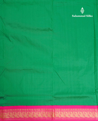 9.5 Yards Semi Silk Saree Bottle Green with Contrast Pink Border