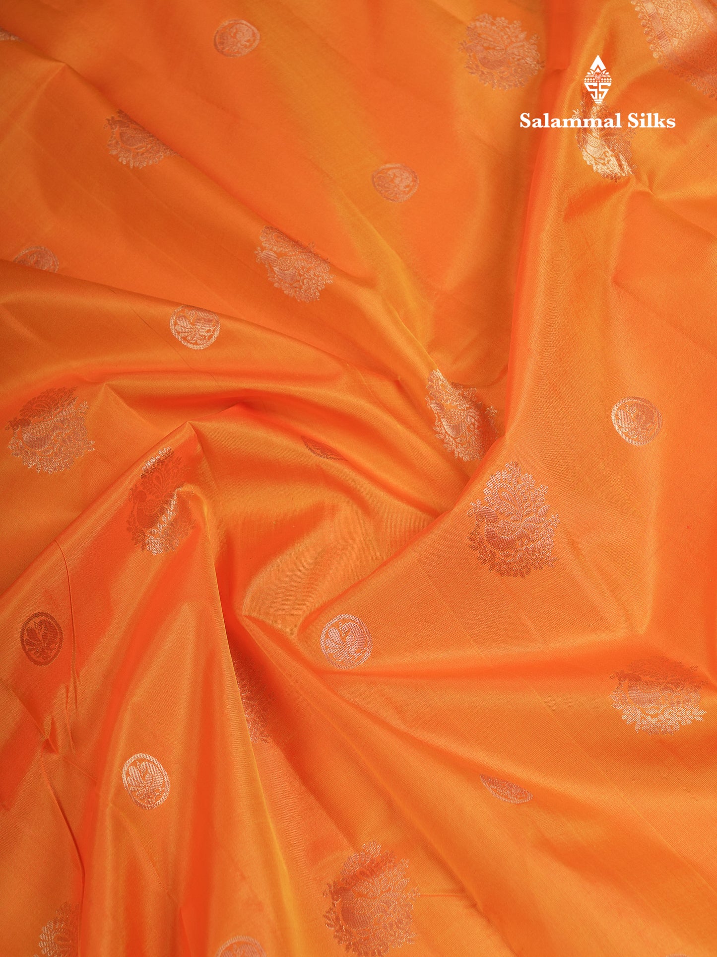 Beautiful Orange Pure Kanjivaram Silk Saree With Traditional Evening Morning Border
