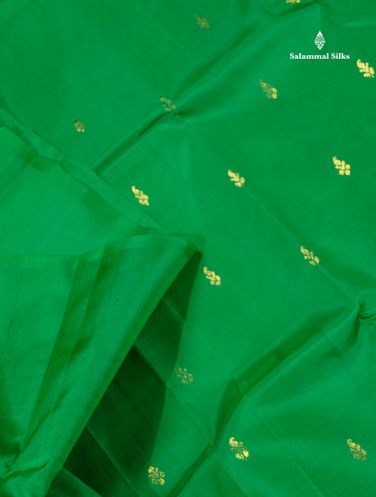 One Side Border Pure Silk Saree - Green Colour Body Zari Butta With Traditional Border