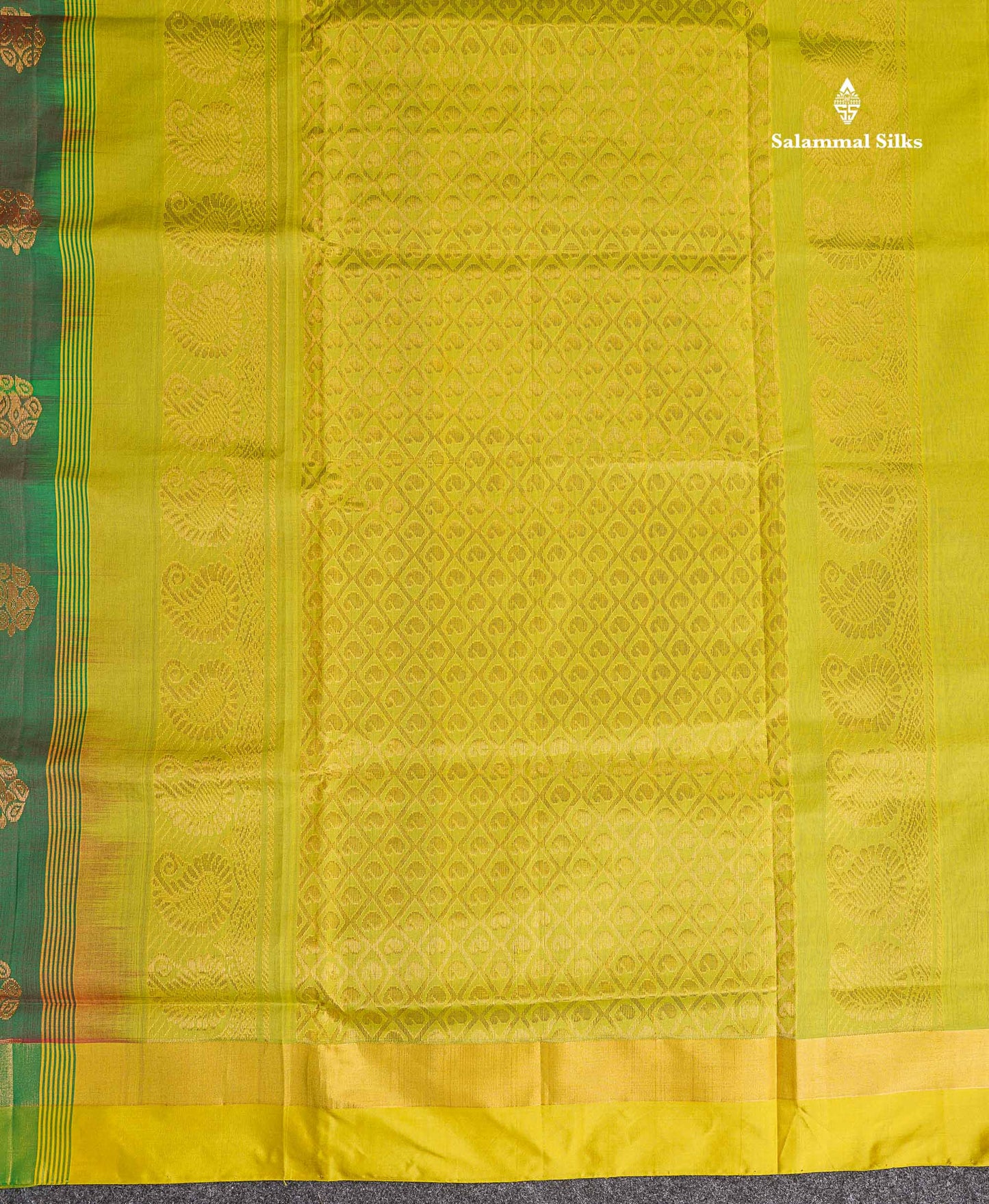 Pallu Of Dual Tone Green Semi Silk Cotton Saree 