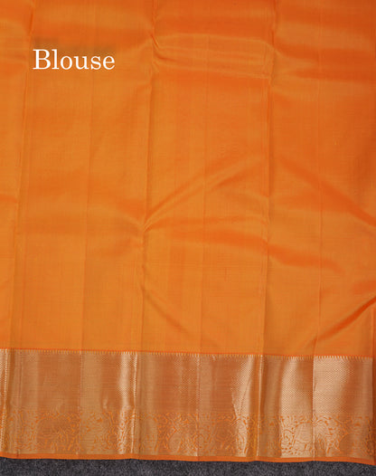 Beautiful Orange Pure Kanjivaram Silk Saree With Traditional Evening Morning Border