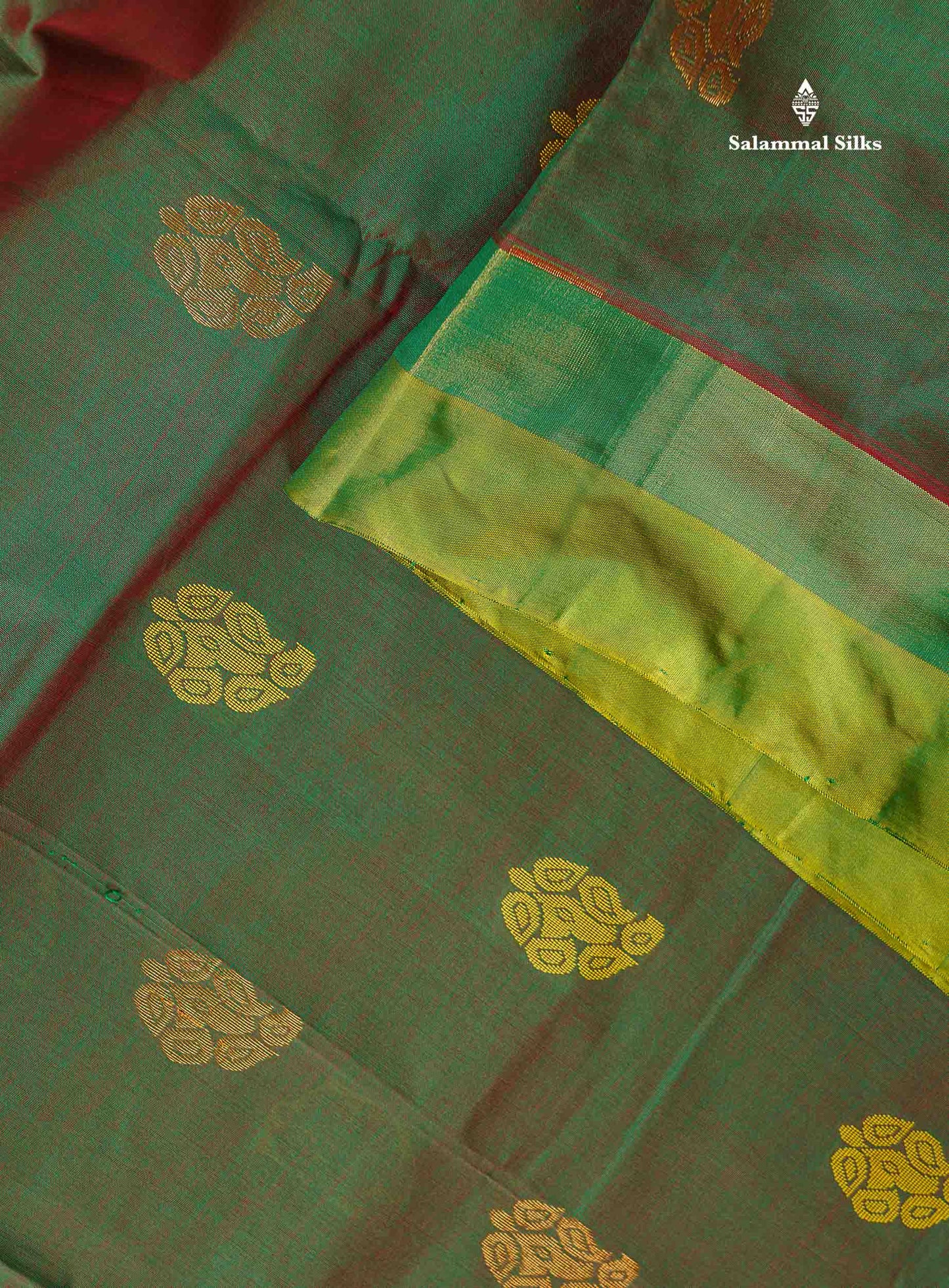 Semi Silk Cotton Saree - Dual Tone Green Colour Body With Zari & Thread Butta