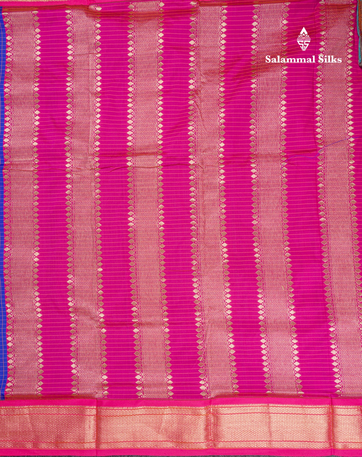 9 Yards Semi Silk Saree Violet with Contrast Pink Border