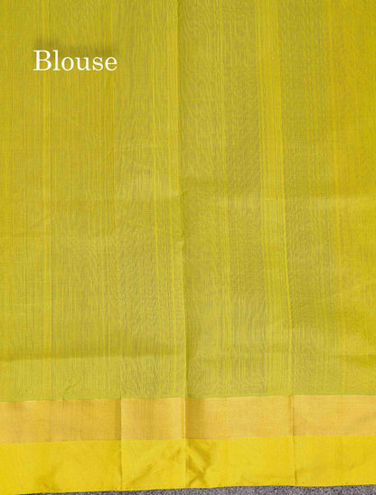 Contrast Manthulir Green Blouse Of Dual Tone Green Semi Silk Cotton Saree