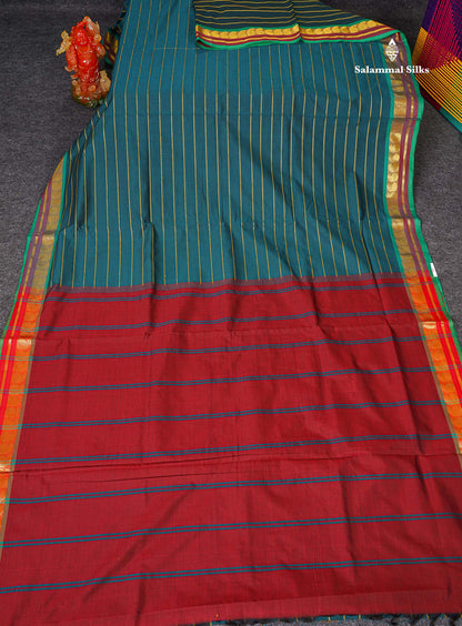 Full View Of Peacock Blue Semi Silk Cotton Saree