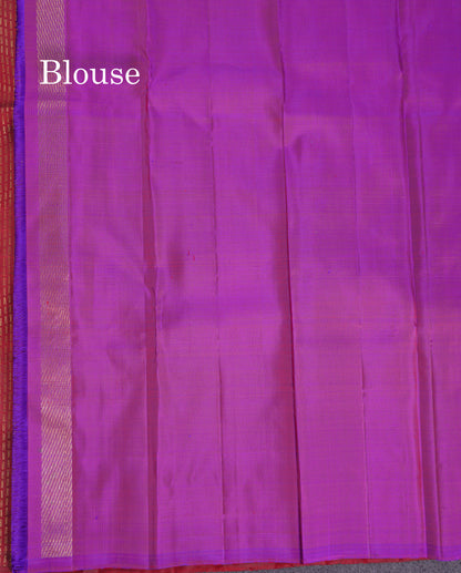 Beautiful Dark Maroon Fancy Pure Kanjivaram Silk Saree With Contrast Purple Blouse