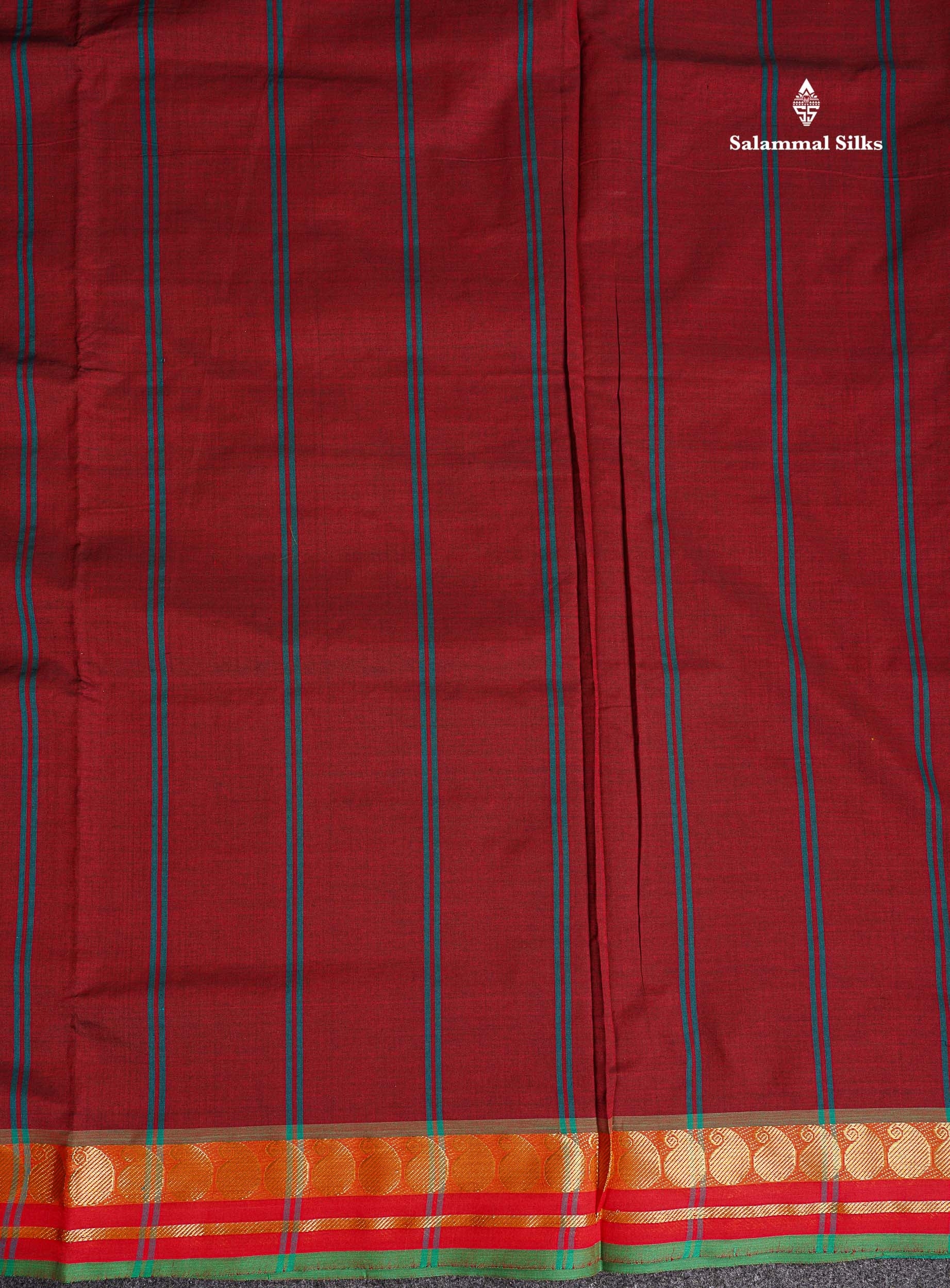 Pallu Of Peacock Blue Semi Silk Cotton Saree 