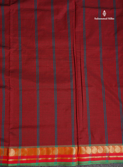 Pallu Of Peacock Blue Semi Silk Cotton Saree 