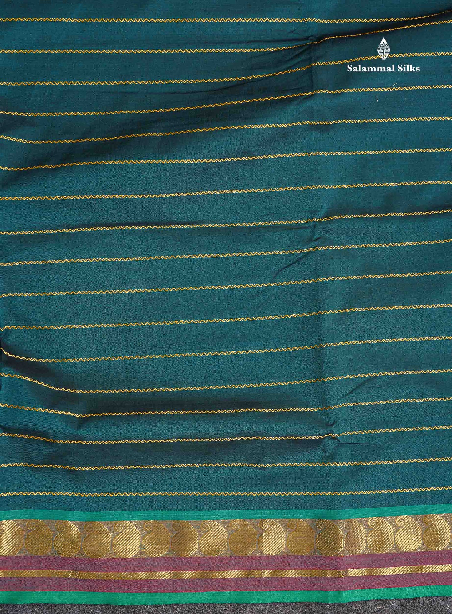 Traditional Border of Peacock Blue Semi Silk Cotton Saree 